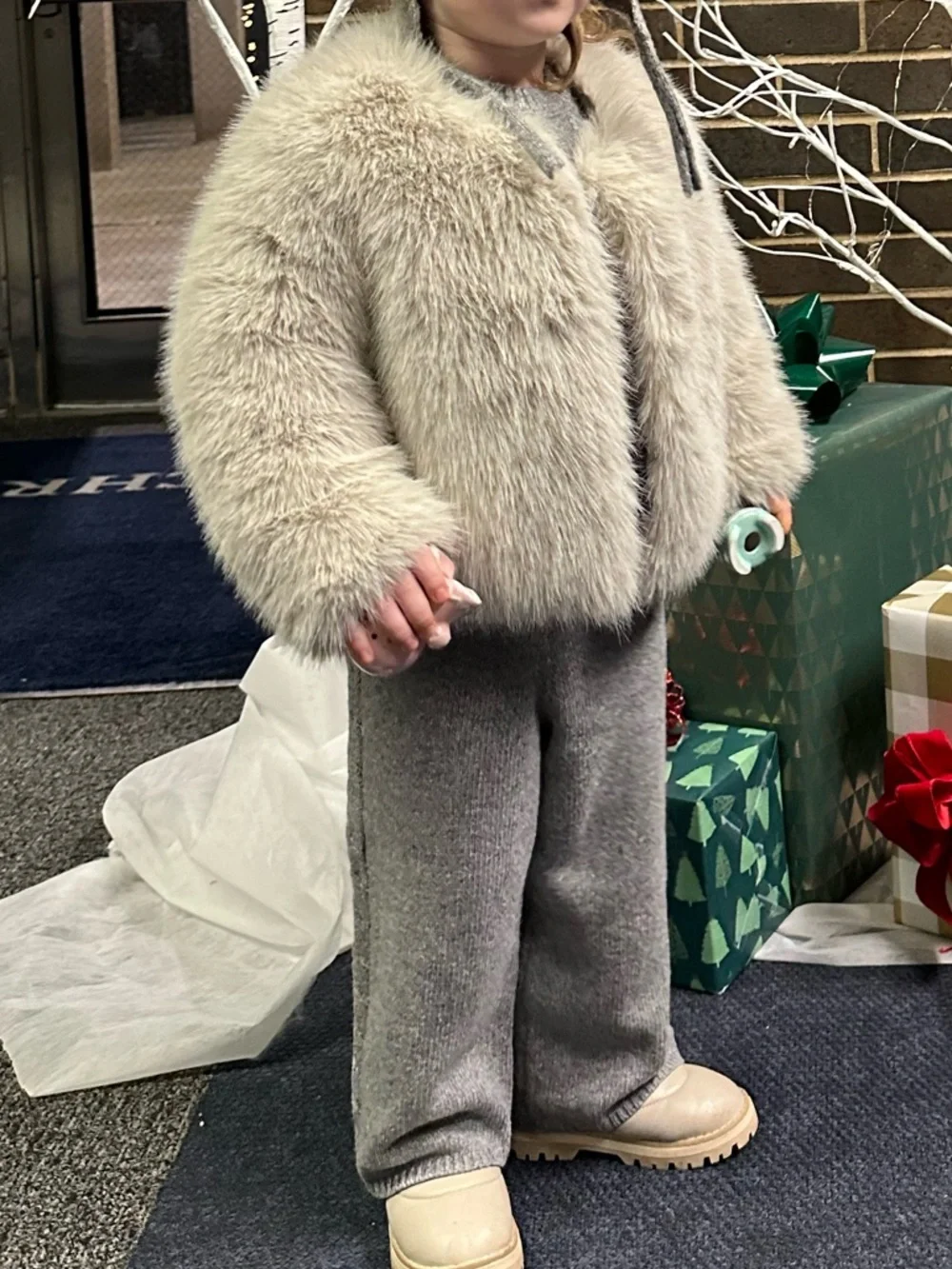 GAP Kids Faux Fur Jacket in Light Beige